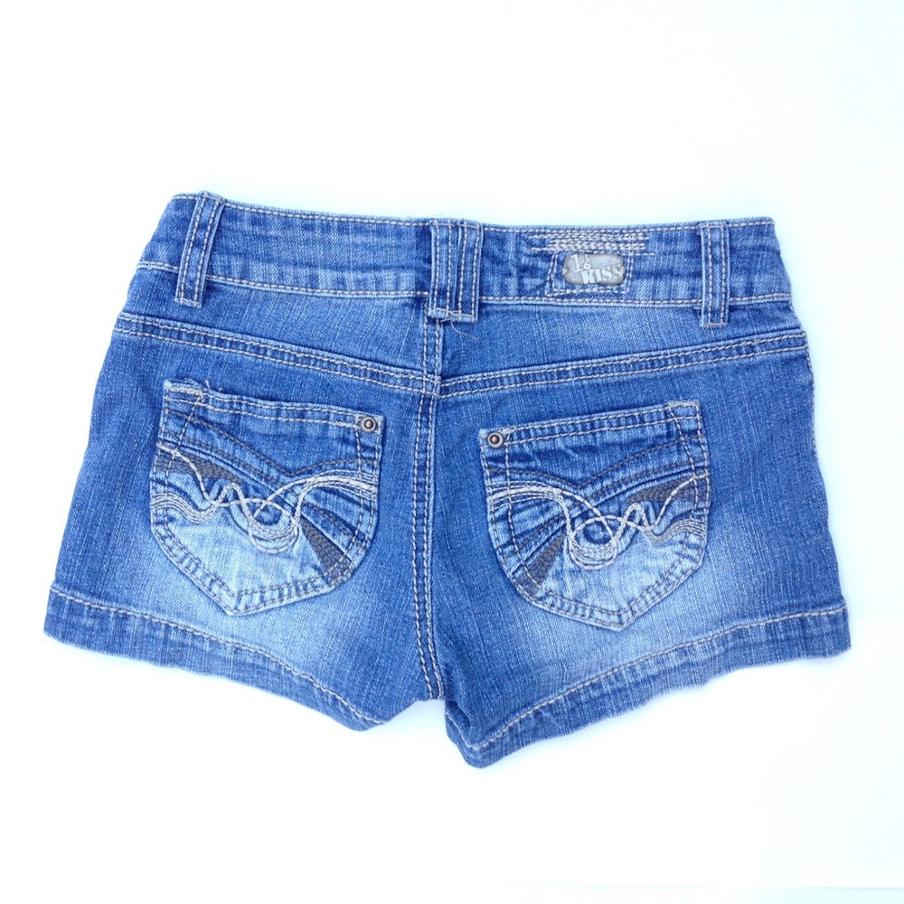denim shorts, lace front, distressed