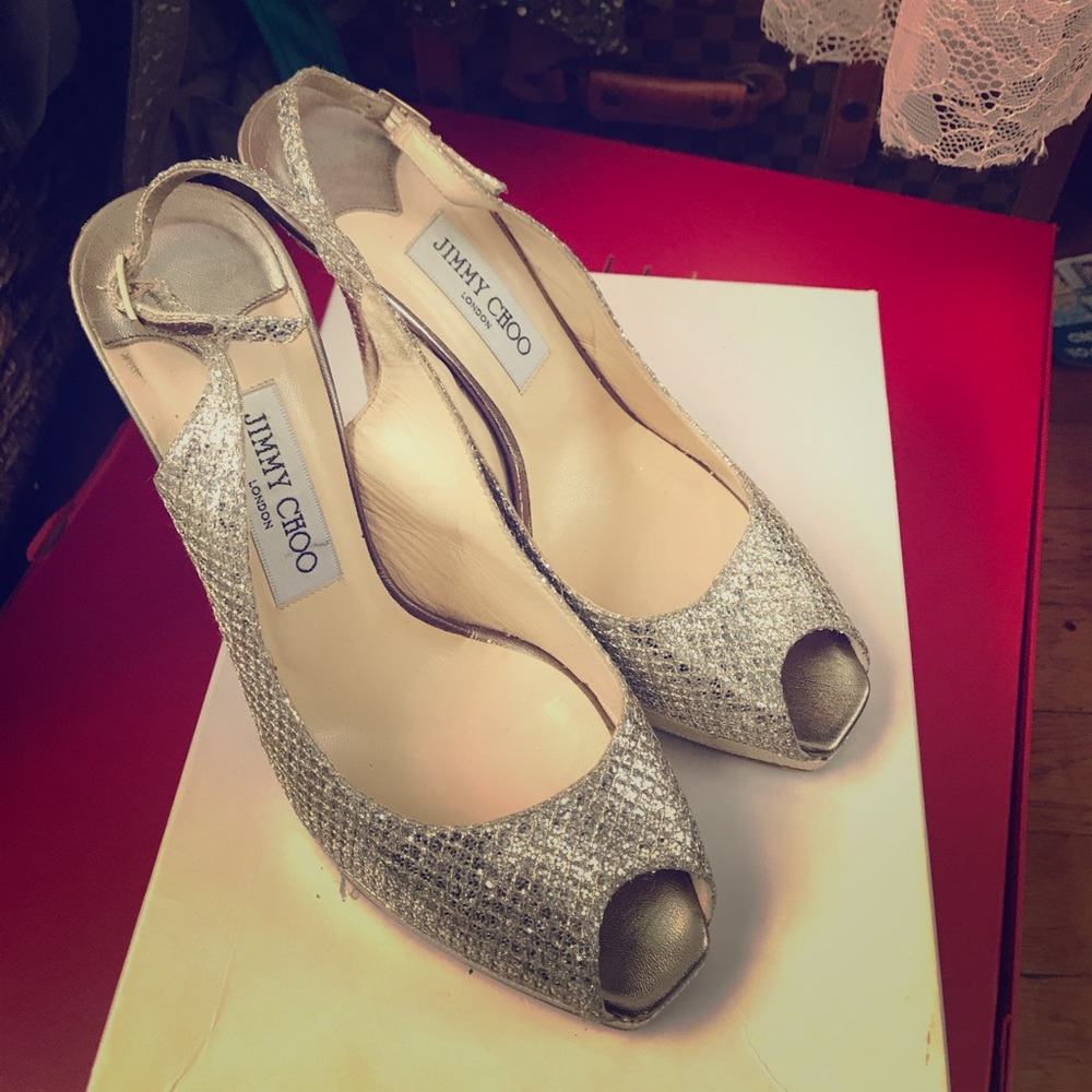 Jimmy Choo glitter fabric-Champagne 38 1/2