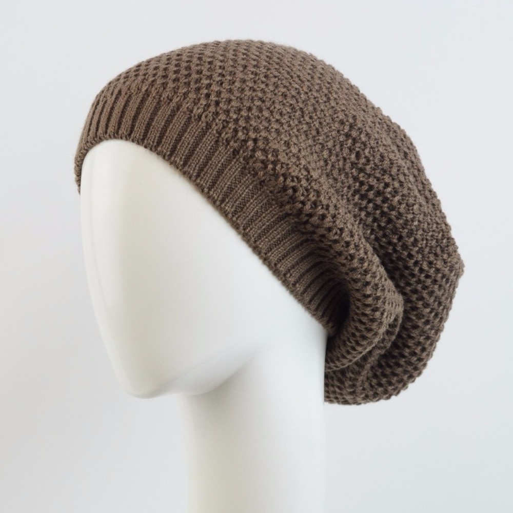 waffled // knit slouchy beanie hat in mocha brown - Picture 2 of 2