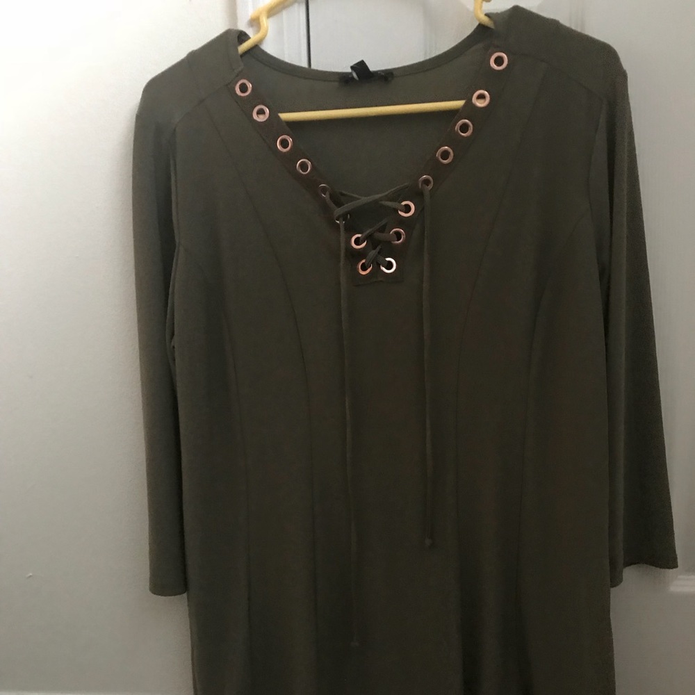 Green lace up silky top