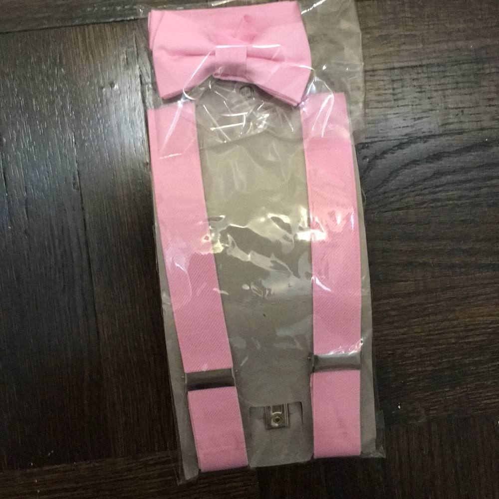 Pink bow tie suspenders