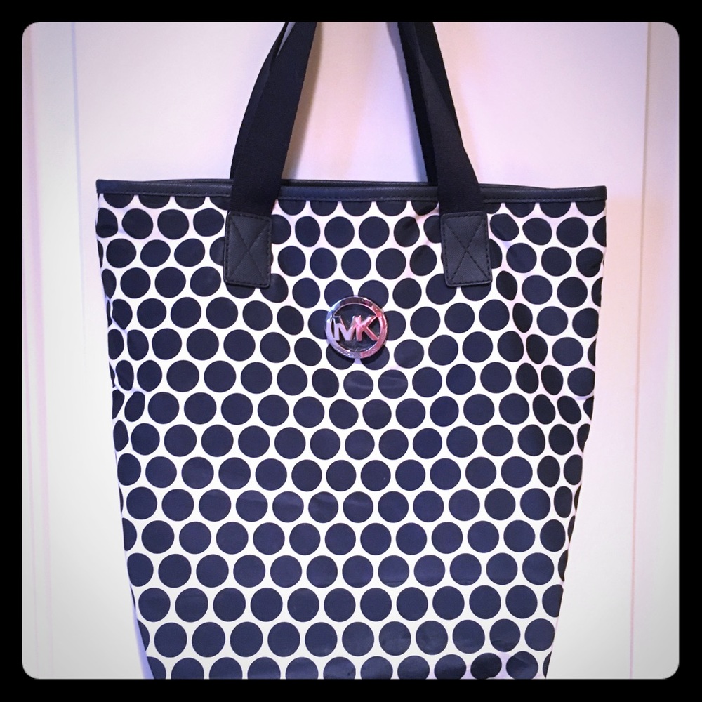 Michael Kors Nylon Tote-white/blue polka dots!