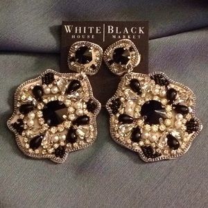 WH|BM 3in blk pearl bead crystal slvr accent post