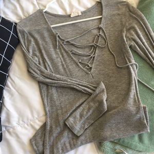 Grey Knit top with tie in the front from Pacsun!