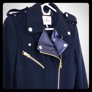 Juicy Couture black wool coat w/leather detail szS
