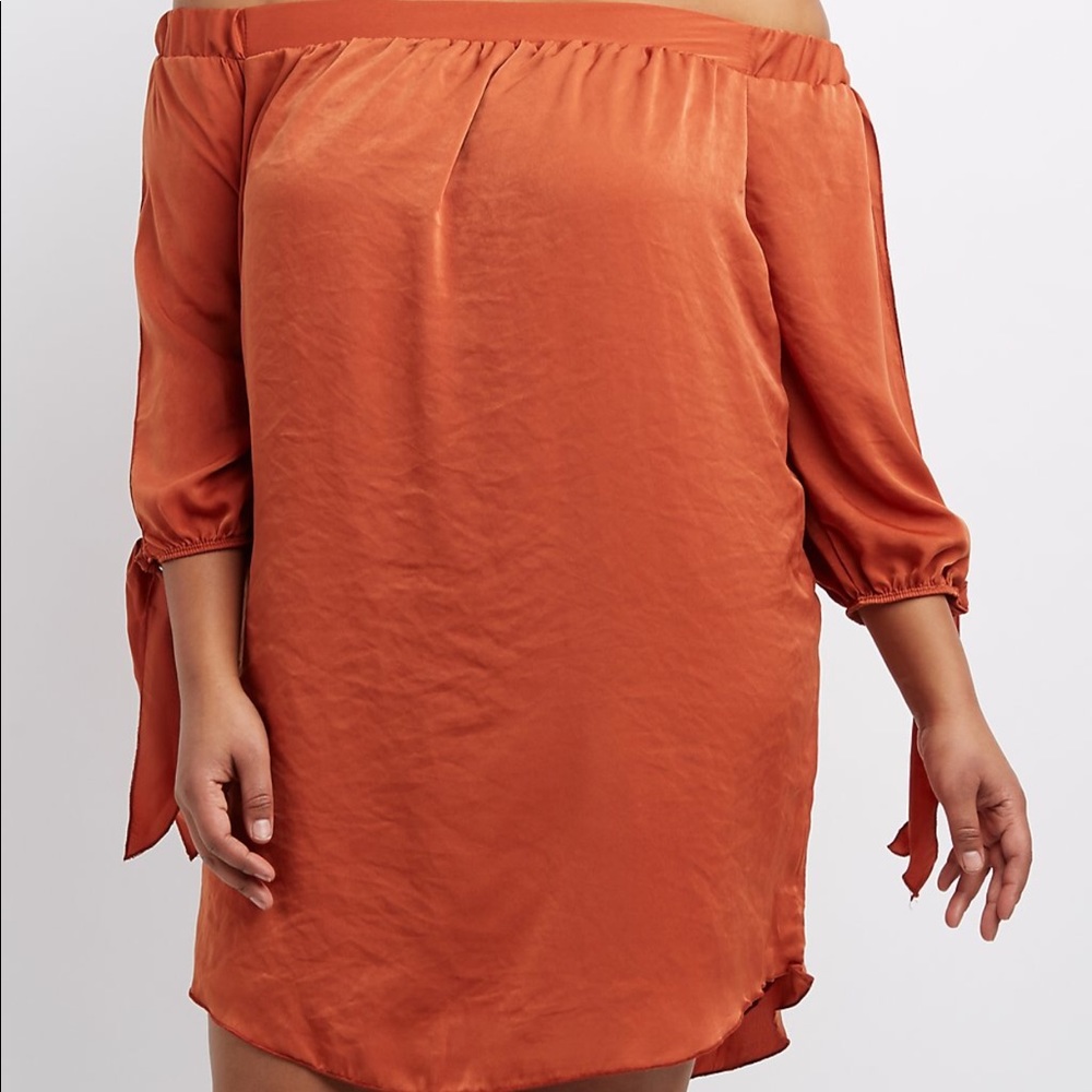 Plus Size Satin Off Shoulder Shift Dress