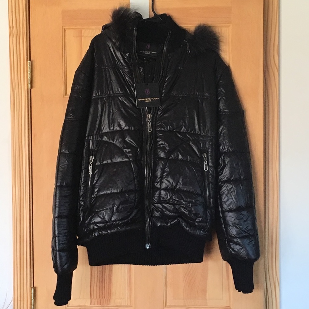 Fur Trim Black Down Puffer Coat