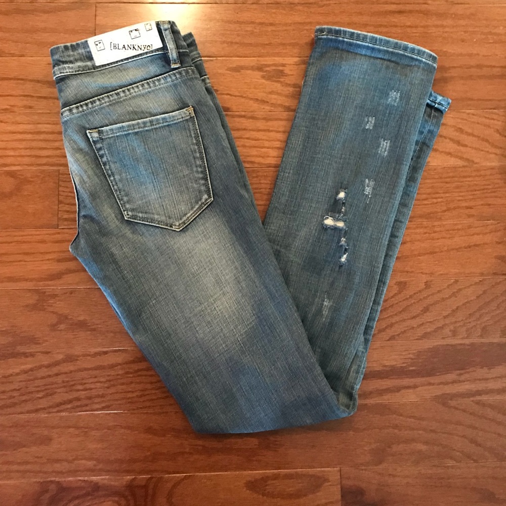 BLANK NYC Low Rise Distressed Bootcut Jeans