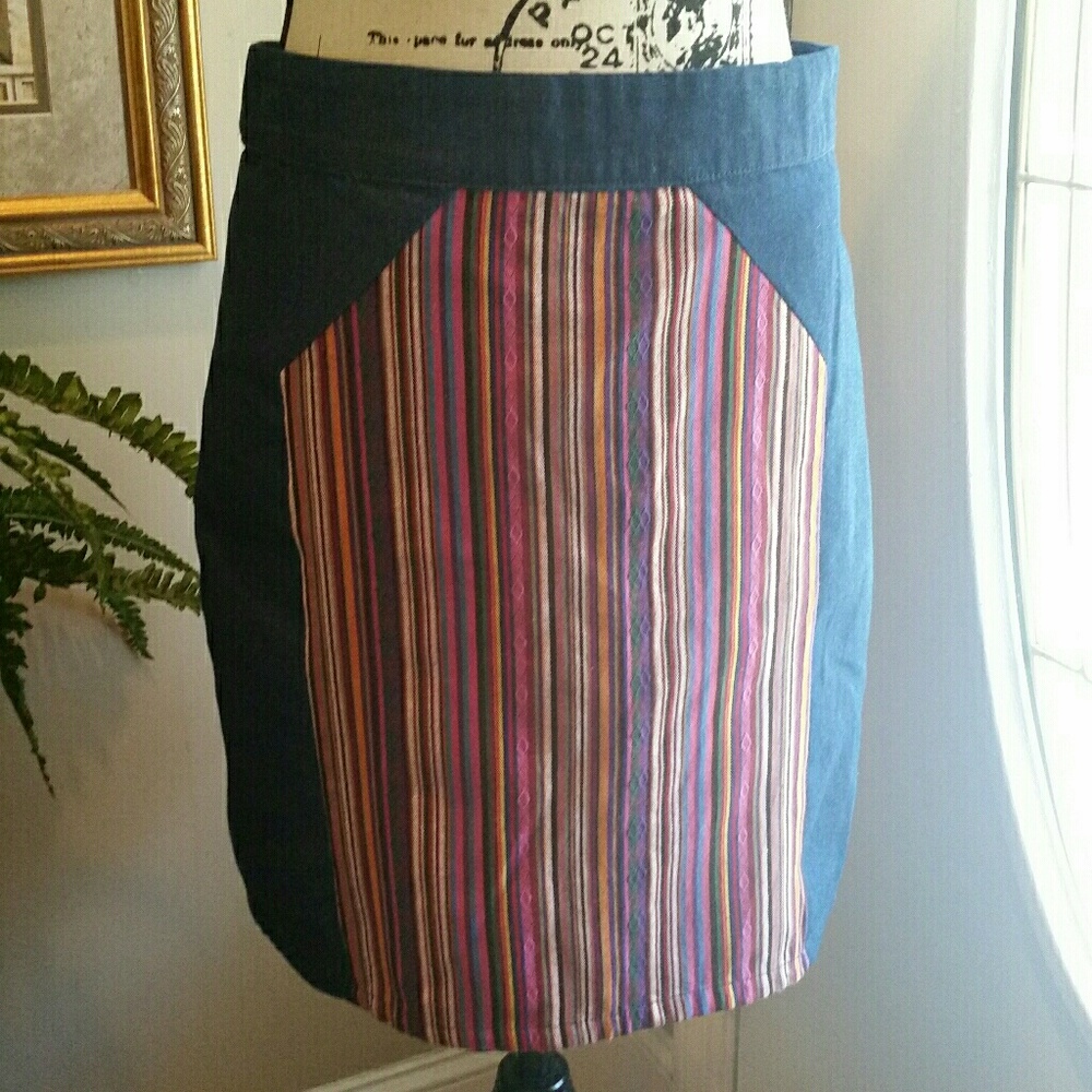 EMMELEE Denim Skirt with Peruvian Panels