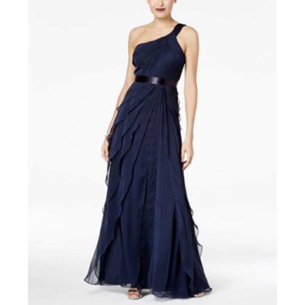 Adrianna Papell One-Shoulder Tiered Chiffon Gown