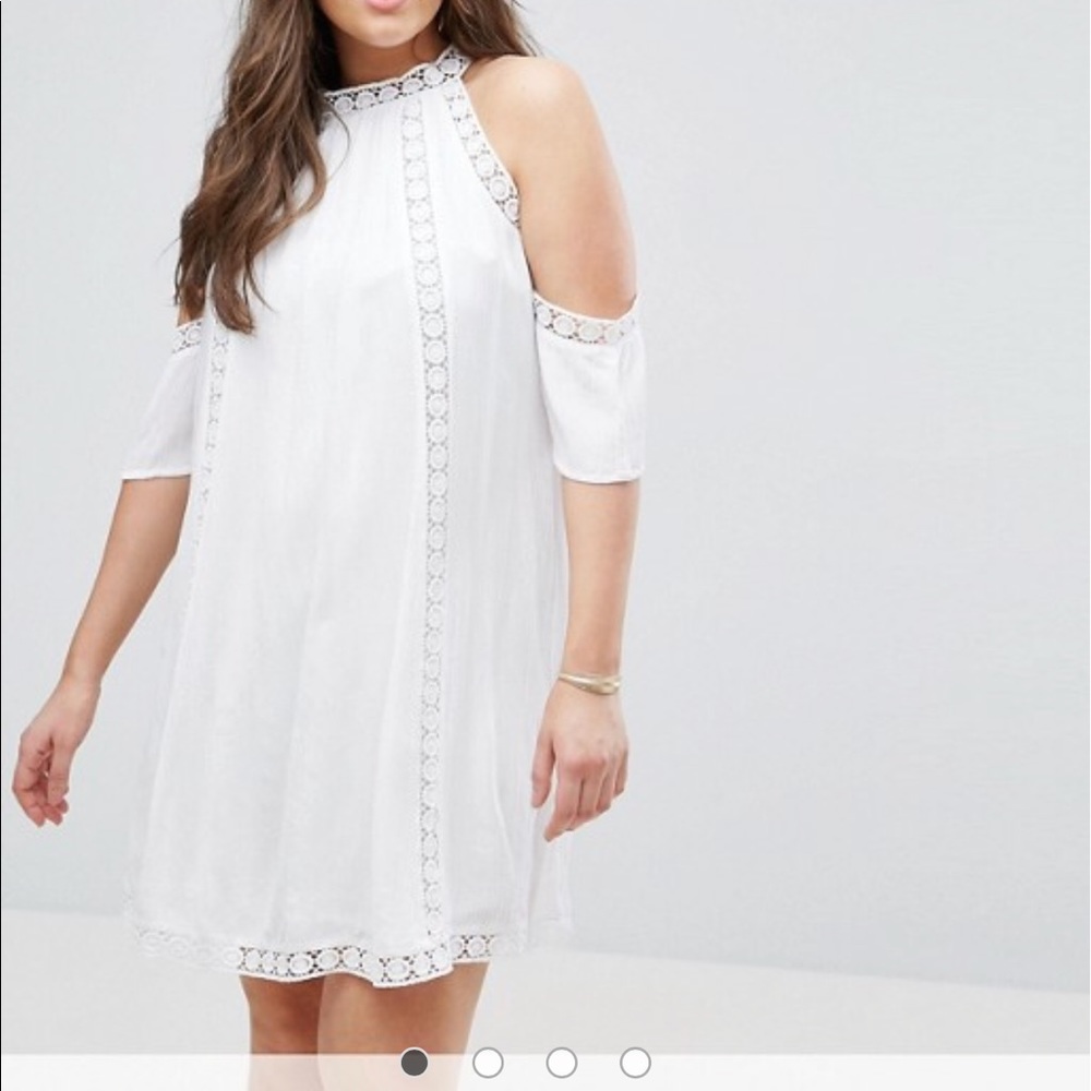 Plus size lace off shoulder dress.