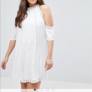 Plus size lace off shoulder dress.
