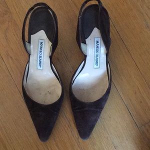 Manolo Blahnik brown suede sling back sz 35-1/2