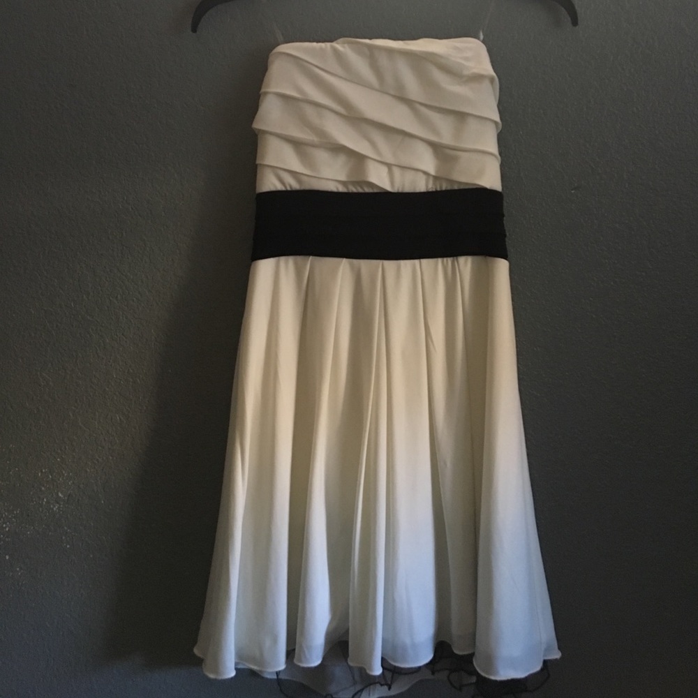 B & W semi-formal strapless dress