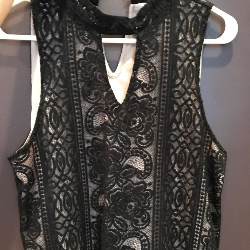 Super cute lace top black sheer with nude lining