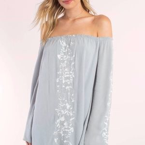 BOHO BABE BLUE & IVORY EMBROIDERY SHIFT DRESS