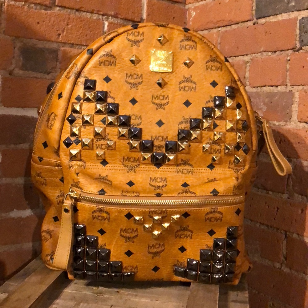 MCM STUDDED LEATHER BACKPACK