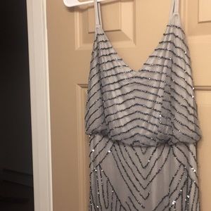 Adrianna Papell grey dress with dark blue beading