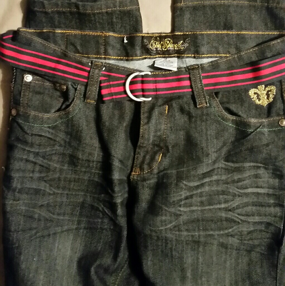 OLD SKOOL Embroidered Jeans with Belt