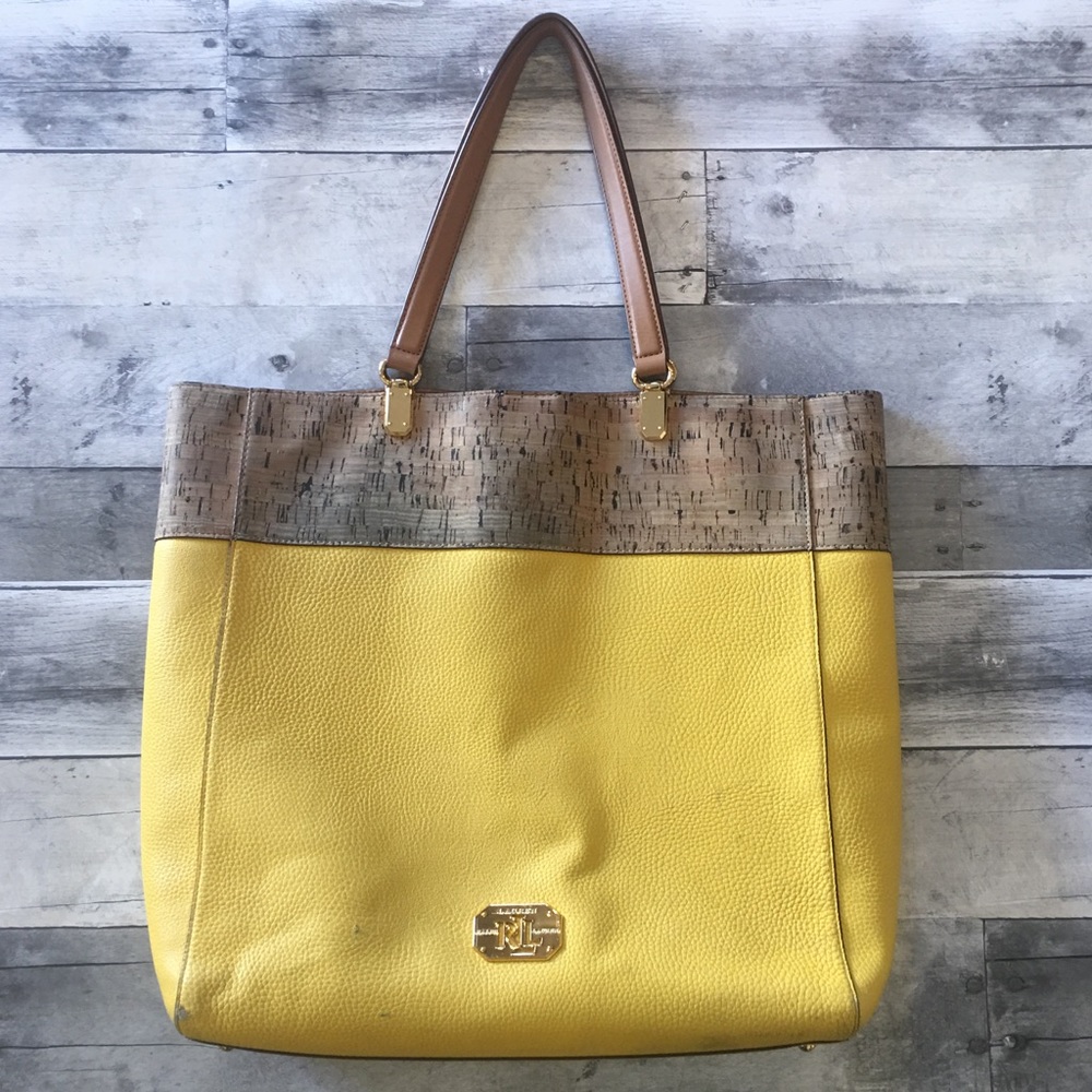 Ralph Lauren Yellow and Cork Tote