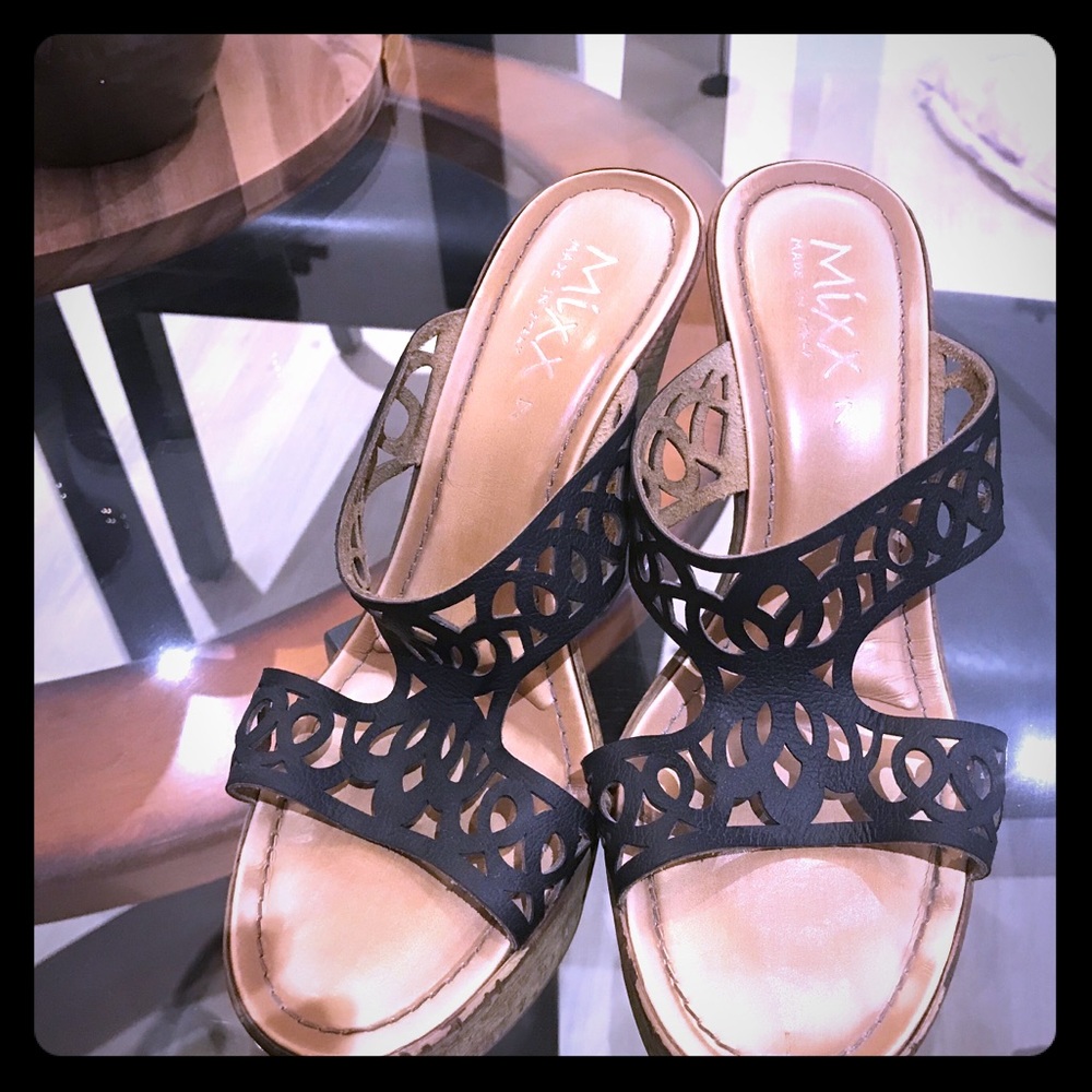 Black and cork wedge sandals