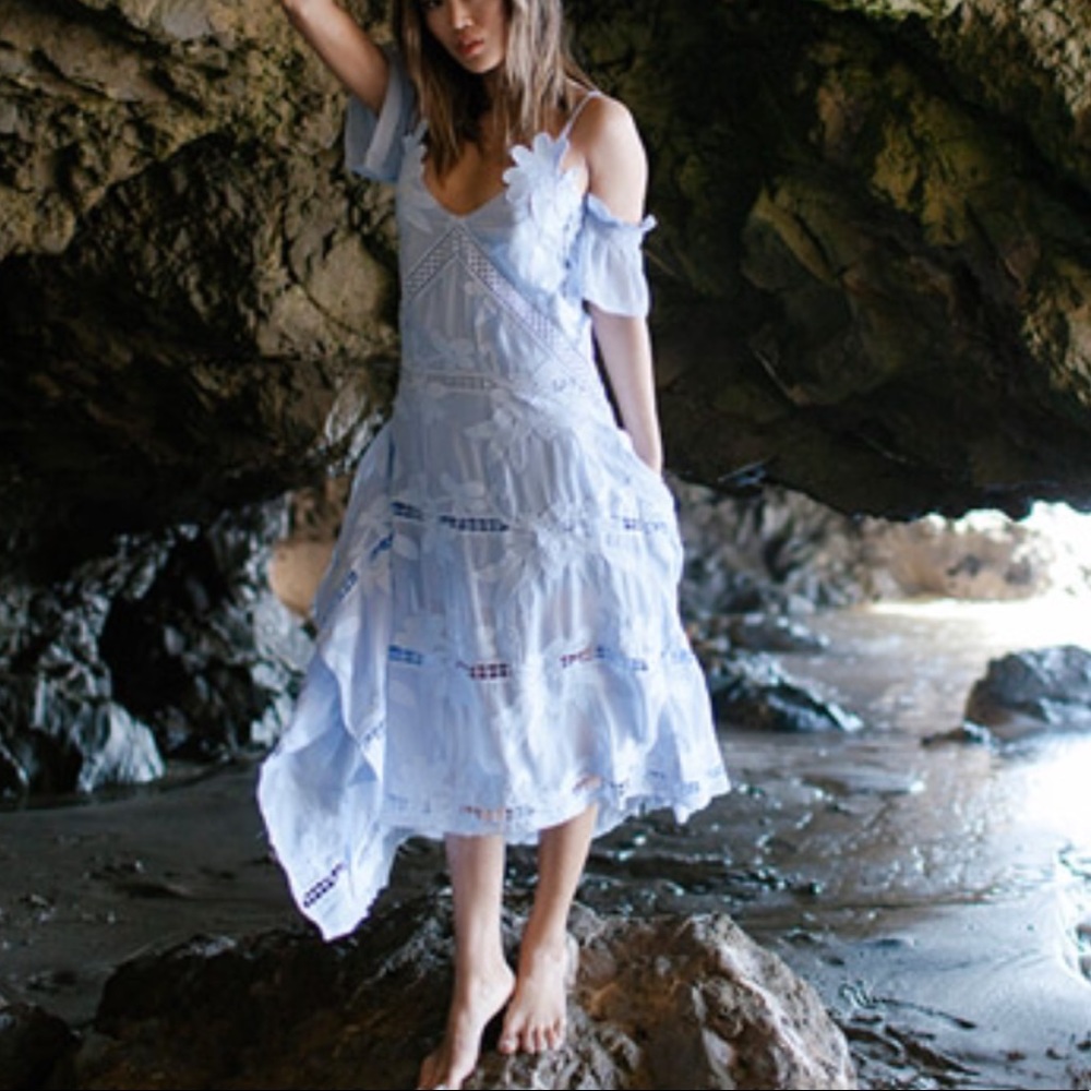 SELF PORTRAIT embroidered cold shoulder mididress