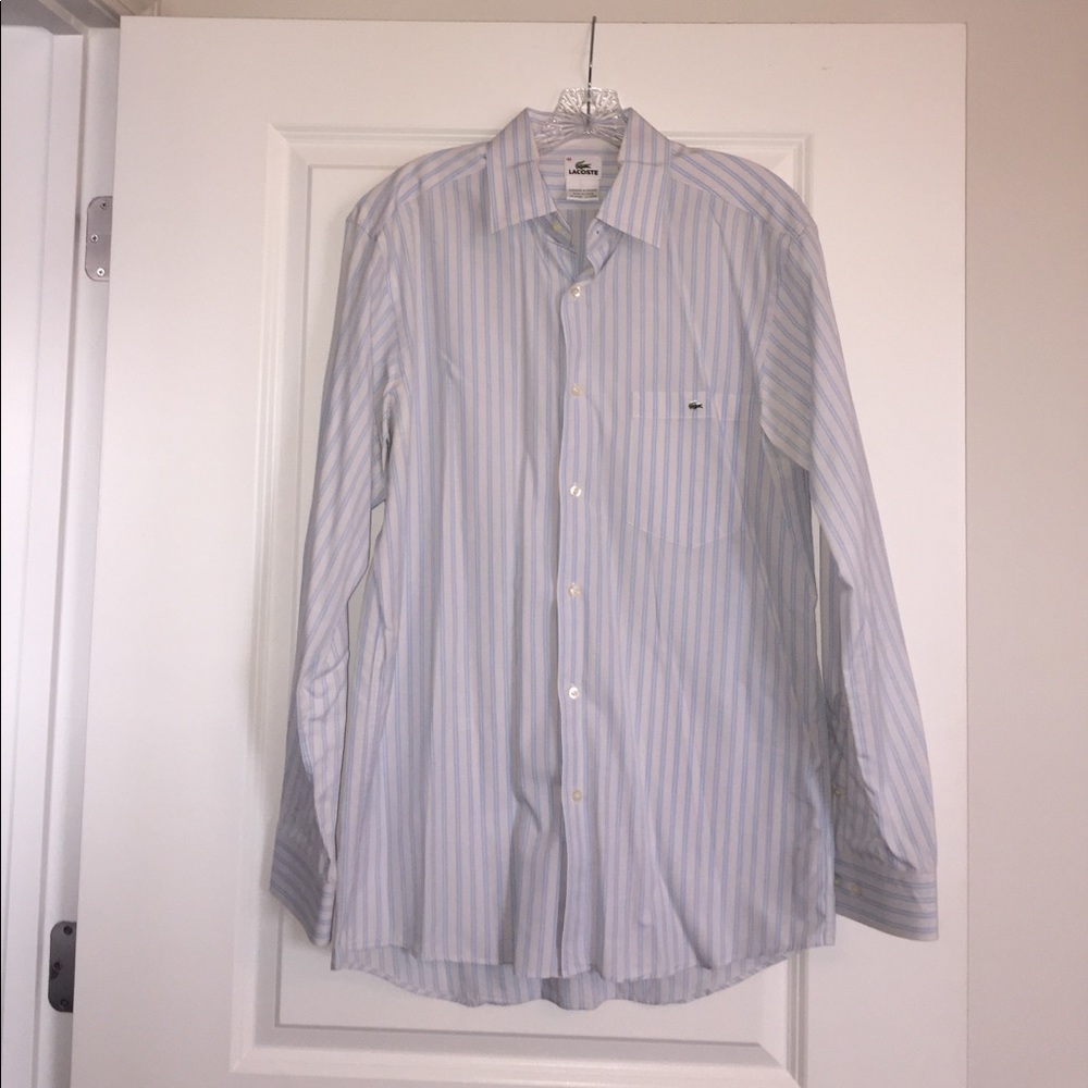 Lacoste White and Blue Striped Button Down