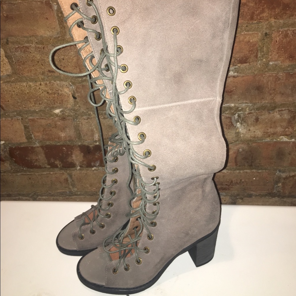 Knee high lace up boots