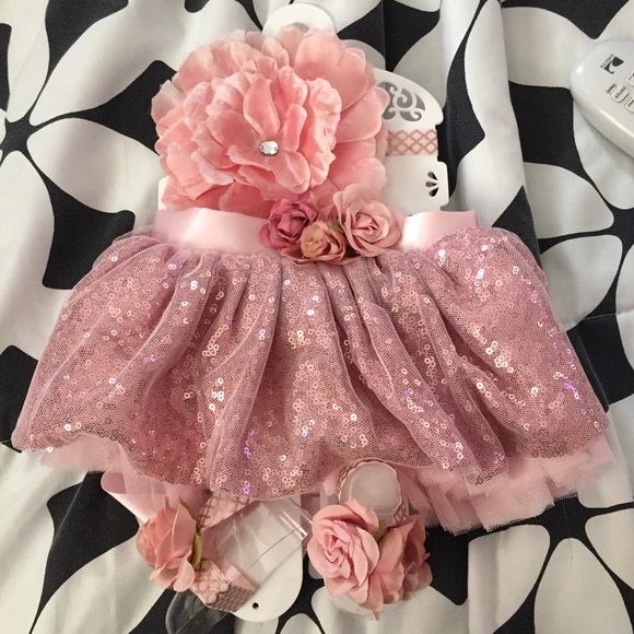 baby frock with headband and shoes