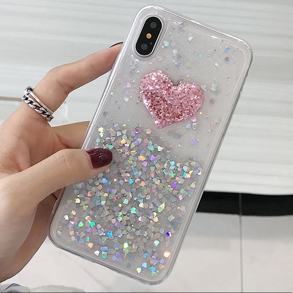 Accessories - NEW iPhone X SOFT TPU Glitter Heart Case Cover