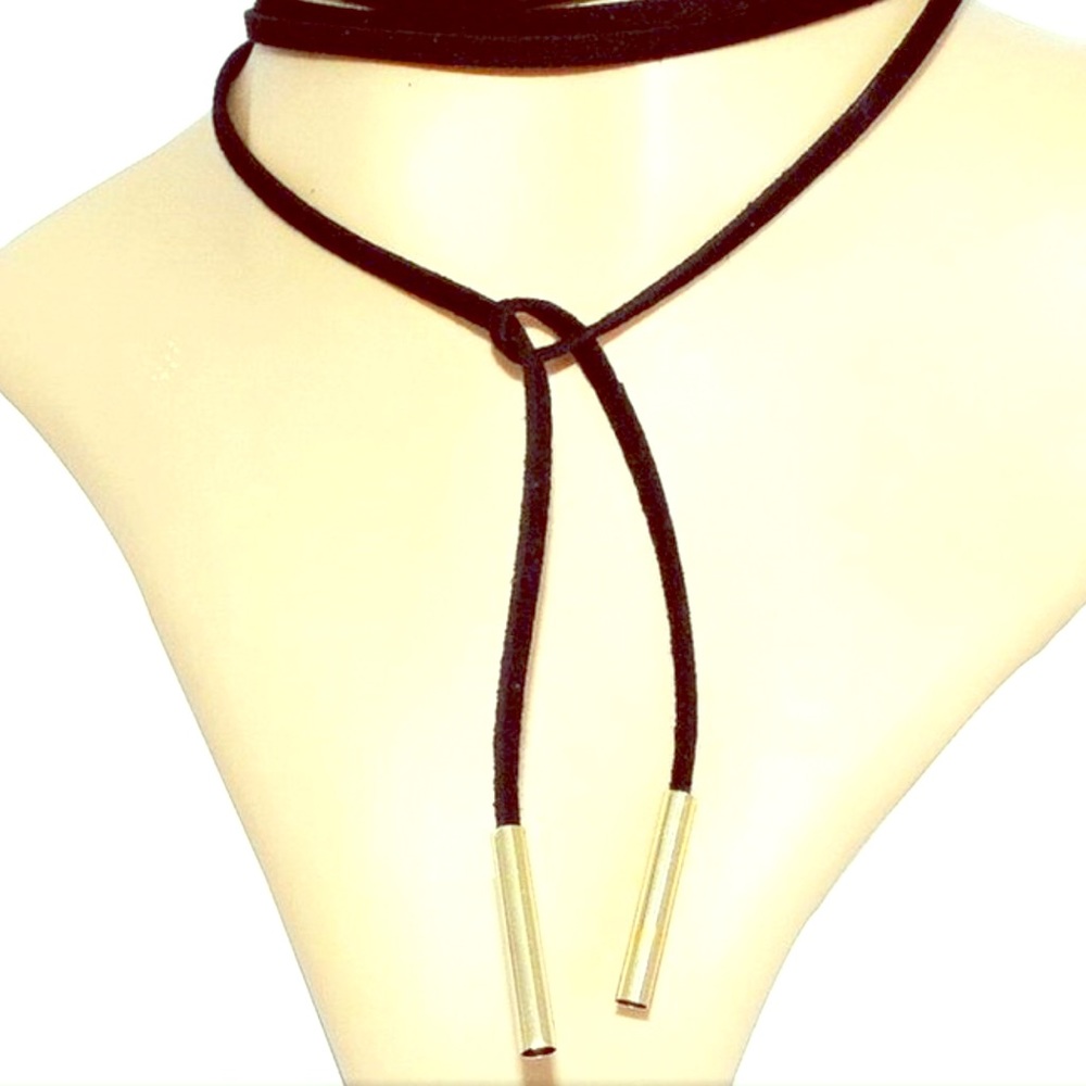 Elegant Fashion Black Leather RopeGoldTube Choker