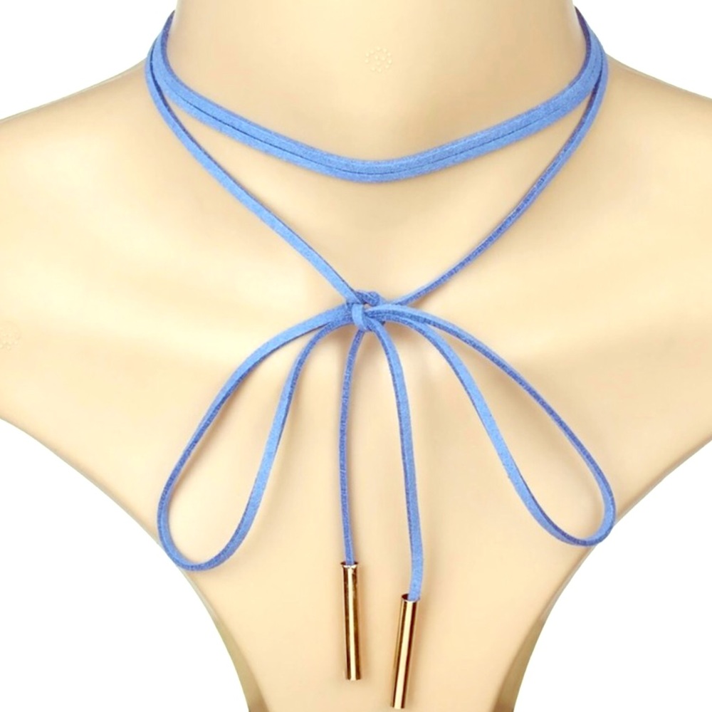 Elegant Fashion Blue Leather RopeGoldTube Choker
