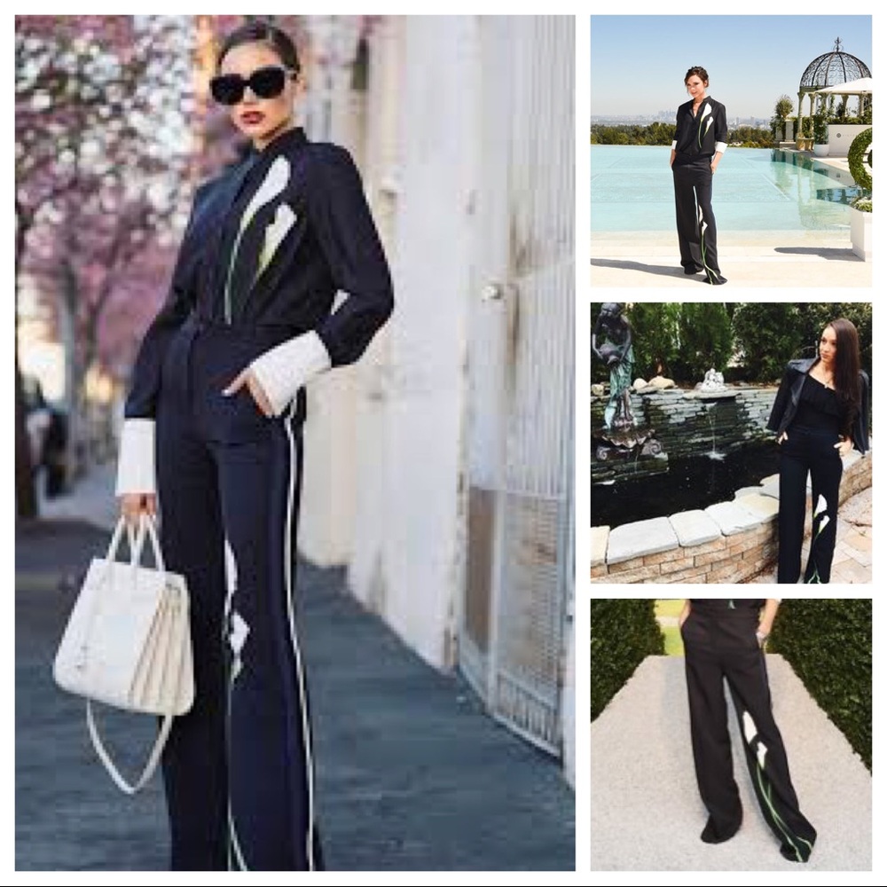 Victoria Beckham Satin Calla  Lilly Wide Leg Pants