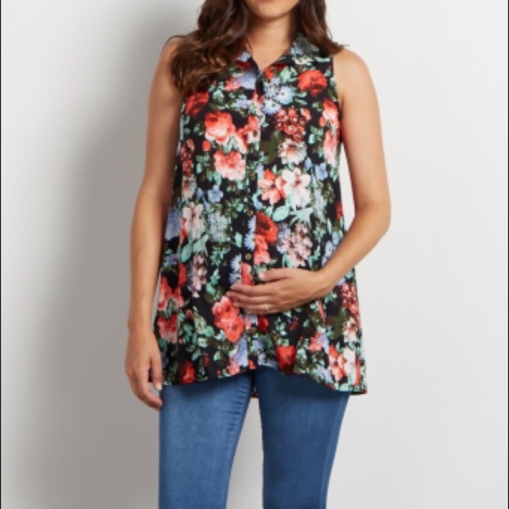 Floral collared maternity blouse