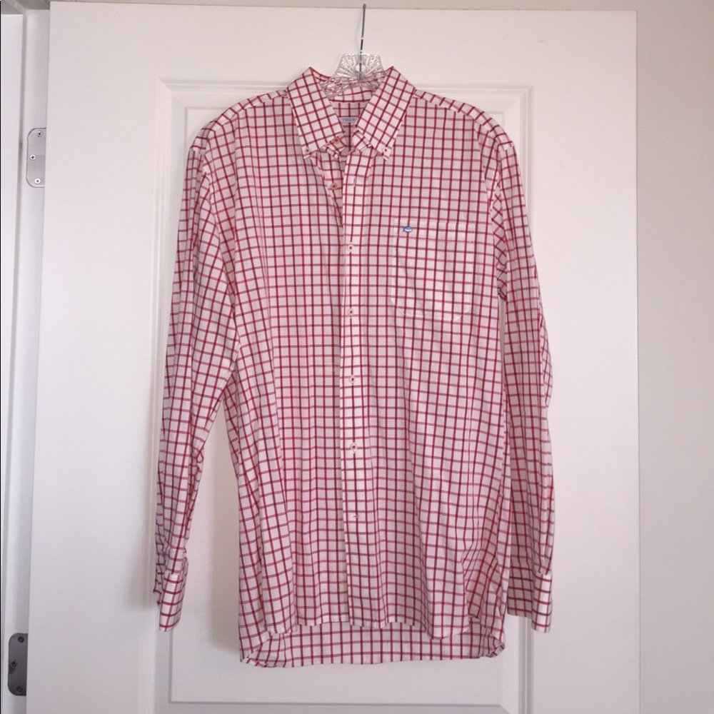 Southern Tide Red and White Checkered Shirt