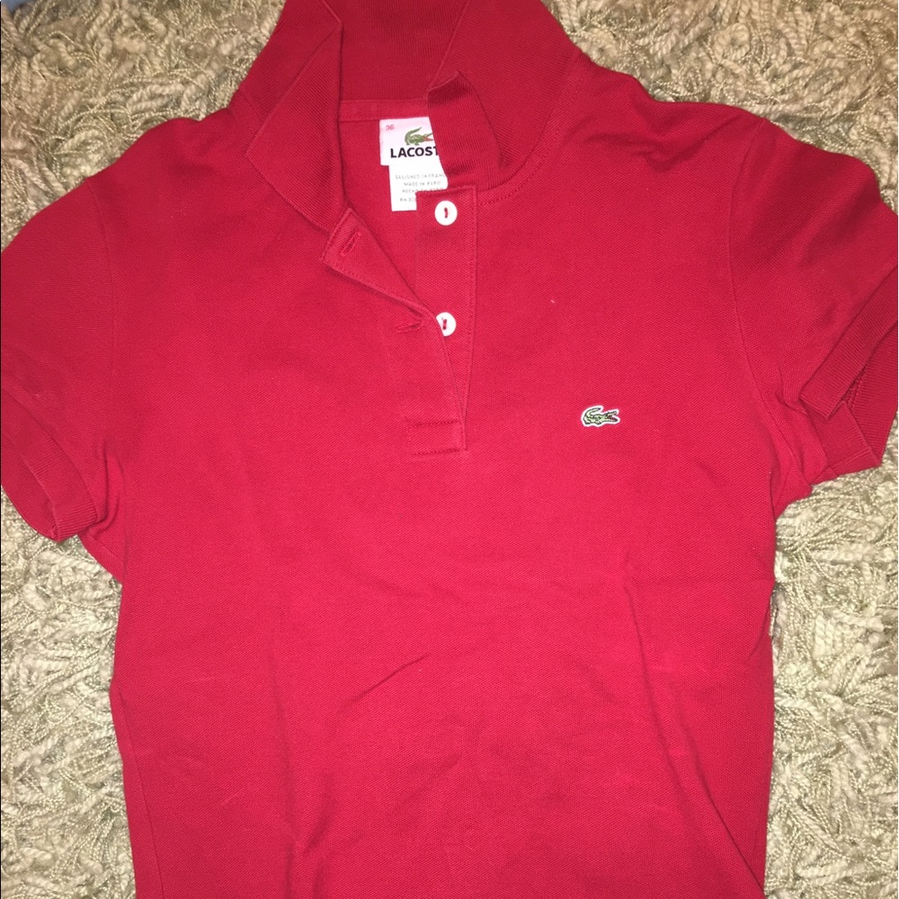 Red Lacoste shirt