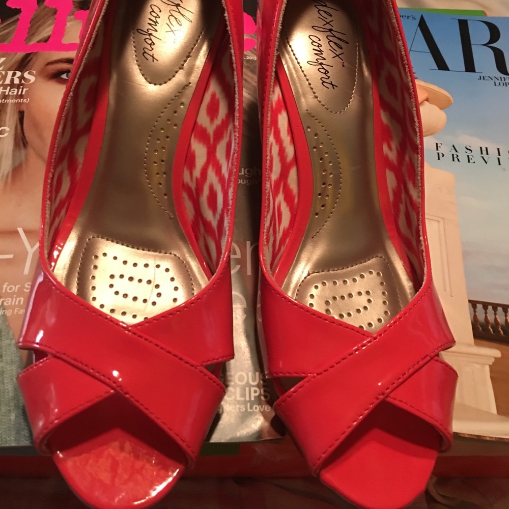 Like new orange wedge sandals