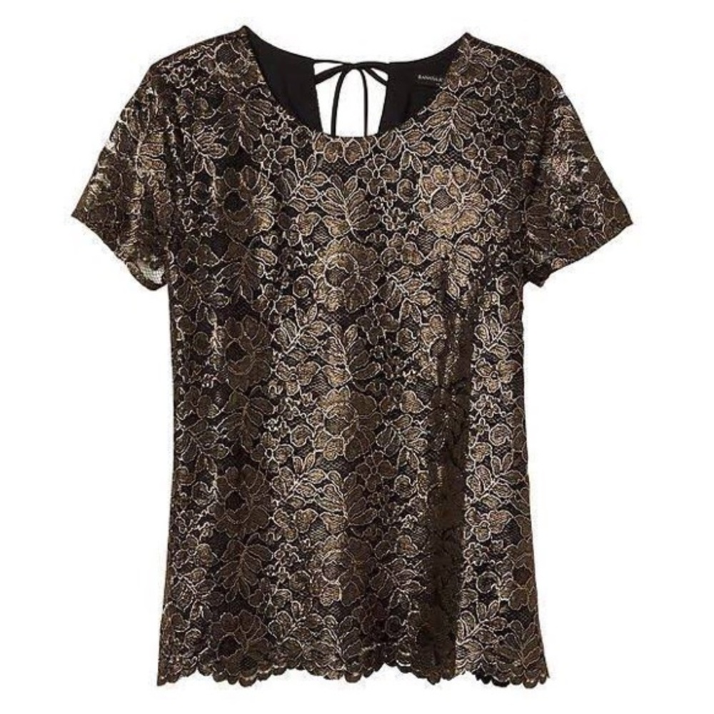 J. Crew holiday top gold and black lace sz medium
