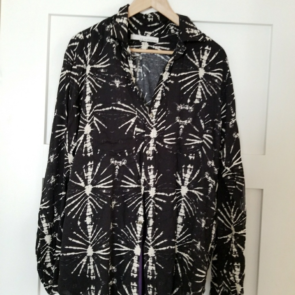 Spider webs Oversized Longsleeve Button down black and white print