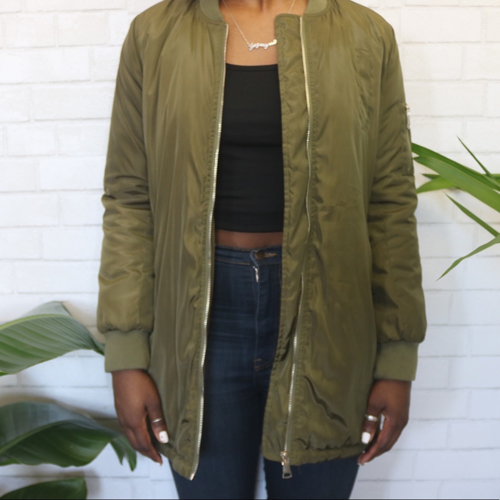 36.5 Military Green Longline Bomber Jacket