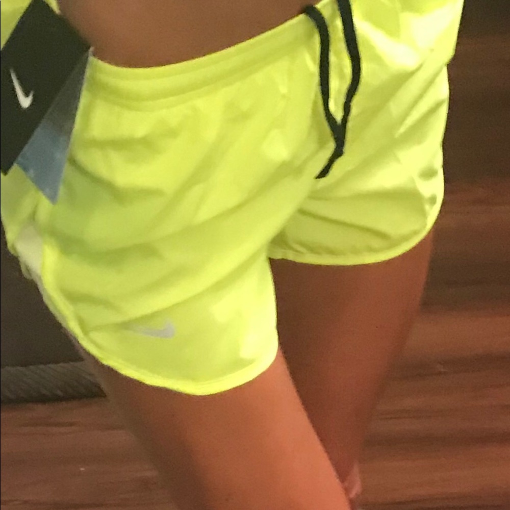 NIKE neon yellow dri-fit running shorts