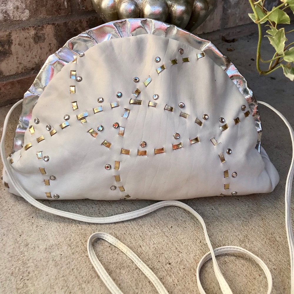 Vintage White Leather Meyers Handbag / Purse