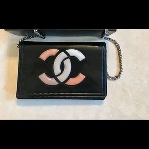 Chanel Black Multicolor Patent wallet on chain