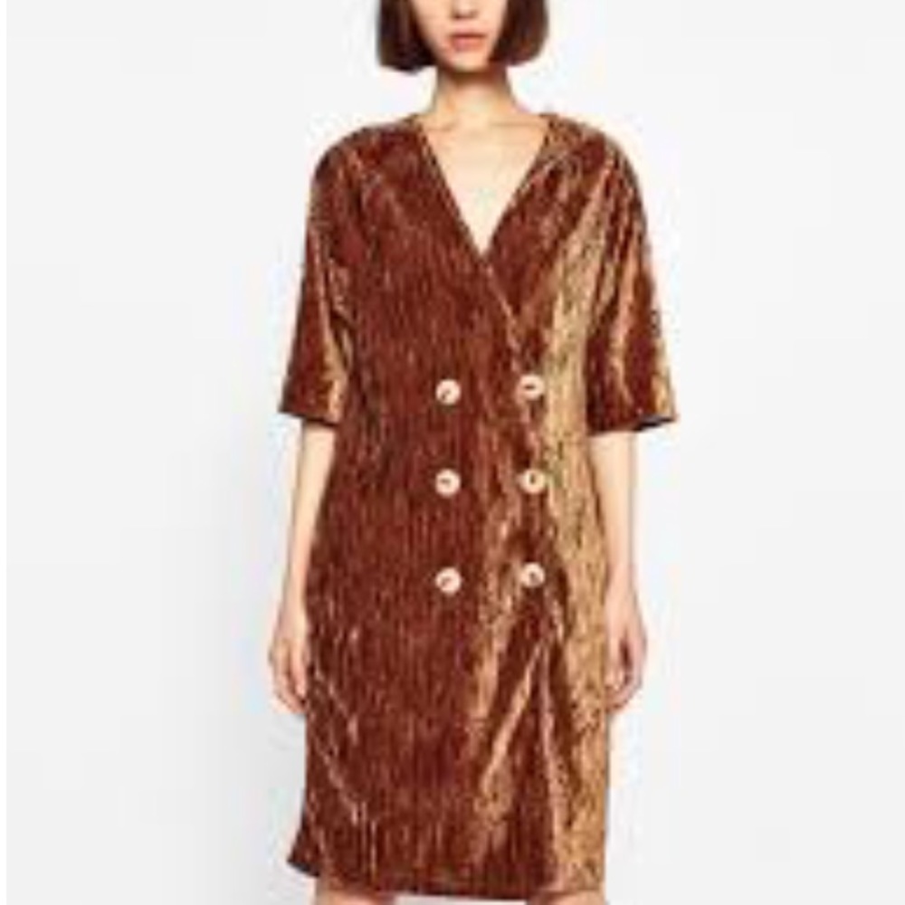 Zara Crushed Orange Velvet Dress