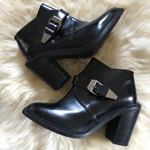 Topshop Black Patent Leather Buckle Ankle Boots