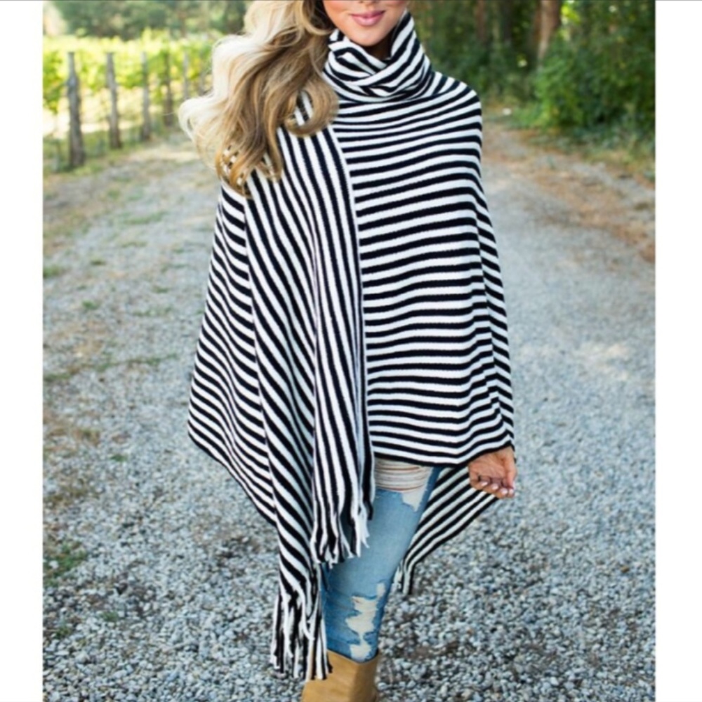 HP!! Awesome Striped Turtleneck Poncho - Picture 2 of 2