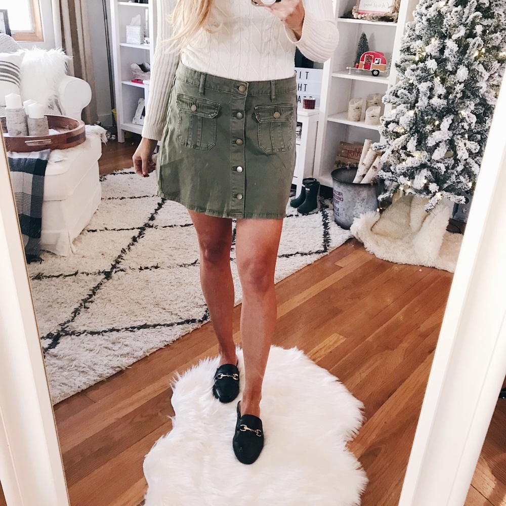 Olive green mini skirt from Altar’d State