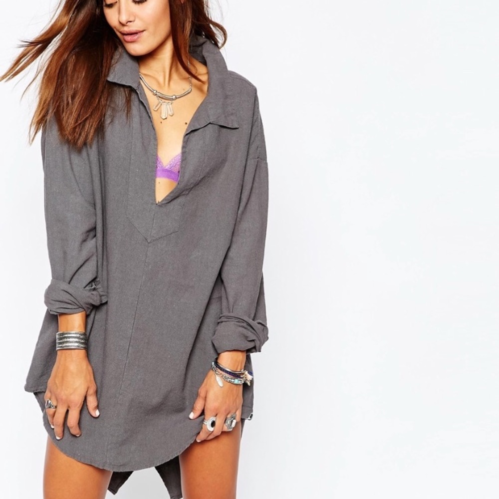 One Teaspoon Linen Shirt Dress in Grey