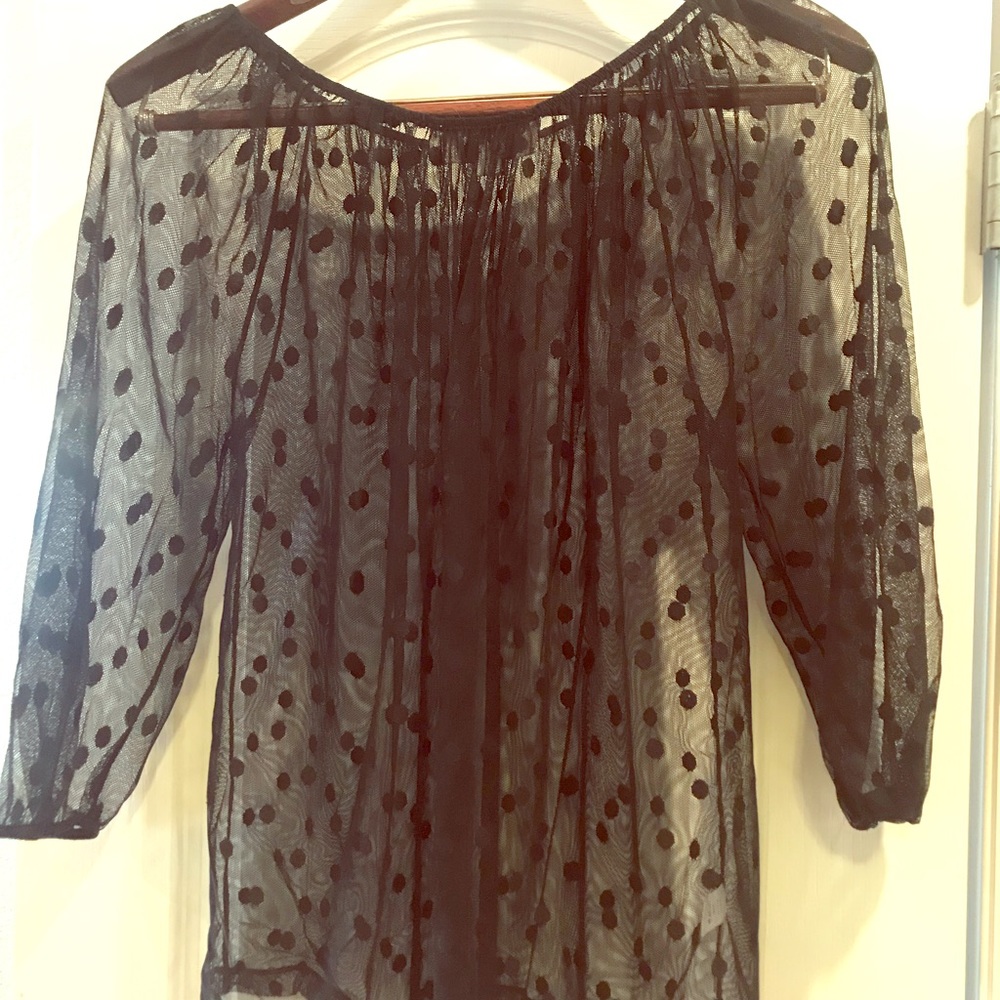 LOFT Sheer black polka dot blouse S