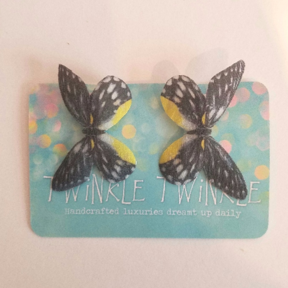 Yellow & Black Silk Butterfly Hair Clips